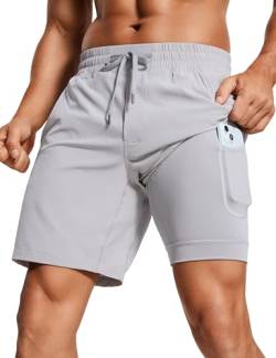 CRZ YOGA Herren Sports Shorts Kurze Jogginghose Schnell Trocknend Sporthose Hosen mit Taschen - 18/23cm Möwe Grau L von CRZ YOGA