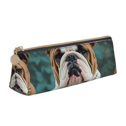 CSGJMYGS Federmäppchen aus Leder, lustiges Federmäppchen mit englischer Bulldogge, großes Fassungsvermögen, Bleistift-Organizer mit Reißverschluss, tragbare Reise-Make-up-Tasche, von CSGJMYGS