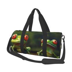 Funny Green Frogs Reisetasche, Handgepäcktasche, Wochenendtasche, Übernachtungstasche, Sport, Turnbeutel für Damen und Herren, faltbar, runde Reisetasche für Reisen, Sport, Fitnessstudio, Schwarz, von CSGJMYGS