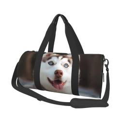 Husky Piquant Reisetasche für Hunde, Wochenendtasche, Übernachtungstasche, Sport, Turnbeutel für Damen und Herren, faltbar, runde Reisetasche für Reisen, Sport, Fitnessstudio, Schwarz, Einheitsgröße, von CSGJMYGS