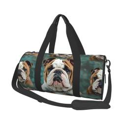 Lustige Reisetasche mit englischer Bulldogge, Wochenendtasche, Übernachtungstasche, Sport, Turnbeutel für Damen und Herren, faltbar, runde Reisetasche für Reisen, Sport, Fitnessstudio, Schwarz, von CSGJMYGS