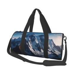 Melting Snow Mountain Reisetasche, Handgepäcktasche, Wochenendtasche, Übernachtungstasche, Sport, Turnbeutel für Damen und Herren, faltbar, runde Reisetasche für Reisen, Sport, Fitnessstudio, Schwarz, von CSGJMYGS