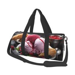 Raspberry Ice Cream Reisetasche, Handgepäcktasche, Wochenendtasche, Übernachtungstasche, Sport, Turnbeutel für Damen und Herren, faltbar, runde Reisetasche für Reisen, Sport, Fitnessstudio, Schwarz, von CSGJMYGS