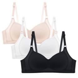 CSHE 3er Pack Sport BH Damen aus Baumwolle Frauen Ohne Bügel Komfort Push Up Bra Soft Atmungsaktiver BHS mit verstellbarem Geeignet für Sich entwickelnde Mädchen von CSHE