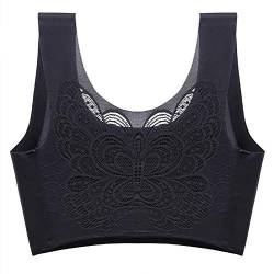 Hochwertig Sport BH Große Brüste M-7XL Super Soft Bequemer BH Schlaf BH Gegen Falten Push-Up BH Hohles Design auf der Rückseite Damen Tops Sommer Sexy Bandeau BH Trägerlos Schwarz 7XL von CSHE