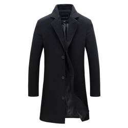 Mantel Herren Lange Herbst Wollmantel Casual Trenchcoat Einfarbig Winterjacke Thermo Einreihig Wintermantel Business Große Größen Jacke Woll Freizeit Herren-Mäntel Stehkragen Übergangsmantel M-5XL von CSHE