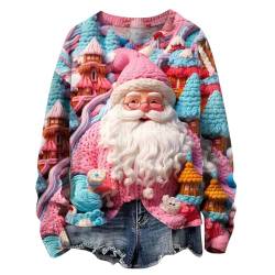 Weihnachtspullover Damen,Lustig 3D Drucken Weihnachten Sweatshirt,Langarm Rundhals Niedlich Strickpullover Mit Weihnachtsmuster, Weihnachtspulli Damen,Xmas Hässliches Jumper Christmas Sweater von CSHE