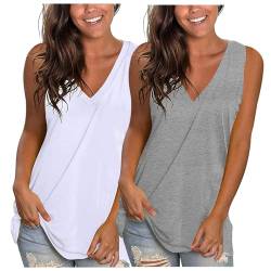 CSKJ Tank Top Damen Sommer Top Elegant Oberteile Tshirt Ärmellos Damen V Ausschnitt Lässig Locker von CSKJ