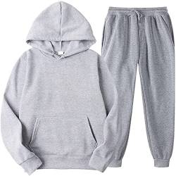 CSKJ Weihnachtsoutfit Familie Hosenanzug Damen Hoodie Jogginganzug Tracksuit Langarm Frauen Kapuzenpullover Einfarbig Zweiteiler Outfit Sweatshirt Jogger Trainingsanzug Sport Set Hosenanzüge, Grau, M von CSKJ