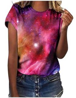 Galaxie Drucken Tshirt Damen Oversized Ausgefallene T Shirt Vintage T-Shirt Kurzarm Rundhals Sommer Oberteile Lose Bluse Lang Tunika Top für Teenager Mädchen von CSKJ