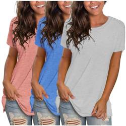 Sommer Tshirt Damen T-Shirt Basic Bedrucken Rundhalsausschnitt Oberteile Baumwolle Casual Damen Kurzarm Bluse Tops Elegant Sportshirt von CSKJ