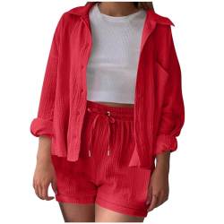 CSWH Damen Zweiteiler Elegant Outfits Kleidung 2 Teiler Set Frauen Sommer Freizeitanzug Button Down Bluse Top und Shorts Y2k Aesthetic Clothes Casual Loungewear Hosenanzug Anzug von CSWH