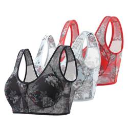 CSYX 3er Pack Kühlender Komfort-BH Eisseide Spitze Miracharm-BHS BH zur Haltungskorrektur Senioren bequemer bügelloser Push up Bralette BH ohne Knöpfe ElleBloom Ice Silk Lace kühlender Sommer-BH von CSYX