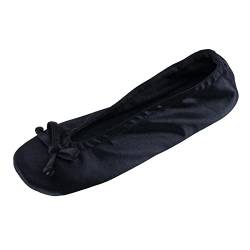 CTM Damen Satin Ballerina Slipper Hausschuh, Schwarz , Large von CTM