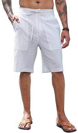 CTU Herren Leinen Shorts Baumwollshorts Elastische Taille Lässige Yoga Sommer Shorts Kurze Strandhosen Jogger mit Kordelzug Weiß M von CTU