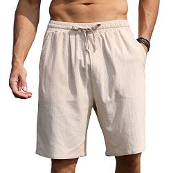 Herren-Shorts aus Baumwolle und Leinen, für den Sommer, lässig, mit elastischen Taillentaschen, Größe M-3XL, beige, XL von CTU
