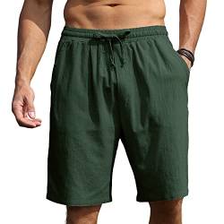 Herren-Shorts aus Baumwolle und Leinen, für den Sommer, lässig, mit elastischen Taillentaschen, Größe M-3XL, grün, M von CTU