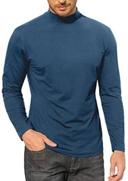 Herrenhemd Langarm Mock Rollkragenpullover Baumwoll Unterhemd Schmale Passform Pullover Solide Oberteile Lake Blue, S von CTU