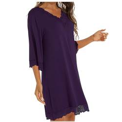 CUPOOD Unterwäsche Frauen Sexy Set Kurze Ärmel V-Ausschnitt Bequeme Damen Nachthemd Chemise Nachtwäsche Sexy Lose Full Slips Spitze Negligee Sleepshirt Soft Sexy Dessous Damen für Sex Purple XL von CUPOOD