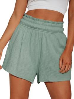 CUPSHE Damen Hose Hohe Taille Shorts Elastischer Bund Weites Bein Summer Baumwolle Strand Lose Jogginghose Sportshorts Hellgrün S von CUPSHE