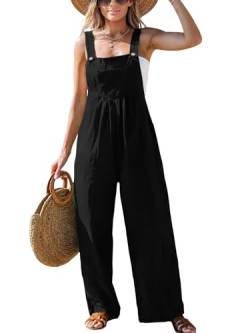 CUPSHE Damen Jumpsuit Ärmellos Overall Weites Bein Knöpfe Taschen Vorne Lang Playsuit Sommer Strand Lose Hosenanzug Schwarz L von CUPSHE