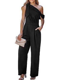 CUPSHE Damen Jumpsuit One Shoulder Schleife Weites bein Sommer Lang Overall Romper Elegant Playsuit Schwarz S von CUPSHE