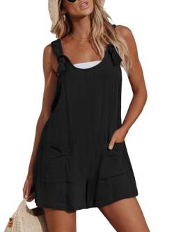 CUPSHE Damen Jumpsuit U-Ausschnitt Ärmellos Strampler Weites Bein Taschen Vorne Kurz Overall Sommer Strand Lose Hosenanzug Schwarz M von CUPSHE