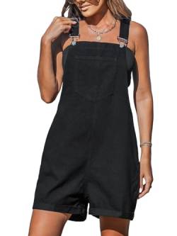 CUPSHE Damen Overall Denim Latzhose Kurz Jumpsuit Ärmellos Loose Romper Sommer Trägerhose mit Taschen Schwarz XL von CUPSHE