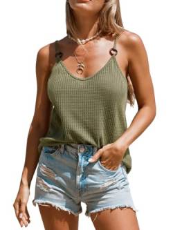 CUPSHE Damen Tank Top V Ausschnitt Ärmellose Ringen Spaghetti Oberteile Cami Tee Bluse Shirt Sommer Vest Knit Tops Grün XS von CUPSHE