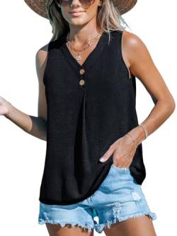 CUPSHE Damen Tank Top V Ausschnitt Knöpfen Ärmelloses Shirt Oberteil Sommer Elegant Freizeit Bluse Tops Schwarz M von CUPSHE