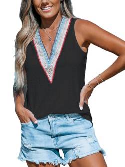 CUPSHE Damen Tank Tops V-Ausschnitt Ärmellos Ösen Jersey Tank Lose Casual Sommer Top, Schwarz , L von CUPSHE