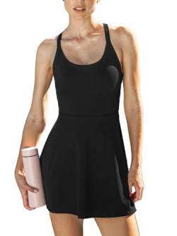 CUPSHE Damen-Tenniskleid mit integriertem BH und Shorts, Workout, Golf, Sportkleid, Sportkleidung, ärmelloses Tankkleid, Outfits, Schwarz , M von CUPSHE