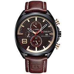 CURREN Quarzuhren für Herren Original Marke Multifunktion Kalender Stil Wasserdicht Jungen Leder Armbanduhr 8324, Farbe: Braun, Quarzuhren von CURREN