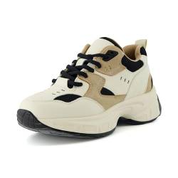 CUSHIONAIRE Damen Strike Chunky Sneaker + Memory-Schaum, breite Breiten erhältlich, Beige/Schwarz, 37 EU von CUSHIONAIRE