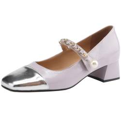 CUTEHEELS Elegante Mary Jane Pumps für Damen mit Eckiger Zehenpartie und Klobigen Absätzen (Lila, 37) von CUTEHEELS