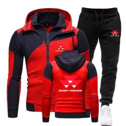 CUTEZED Herren-Trainingsanzug, Massey-Ferguson Kapuzenjacke Zip + Hose Trainingsanzug, Mit Kapuze Und Taschen Jogginganzug Sportanzug Hoodie + Sporthose,XL,Red von CUTEZED