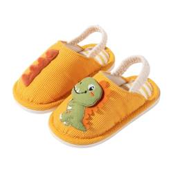 CUTeFiorino Hausschuhe aus Baumwollstrick mit Dinosaurier-Motiv, warm, Cartoon-Plüsch, rutschfeste Winterhausschuhe Wildling Schuhe Baby (Orange, 150) von CUTeFiorino