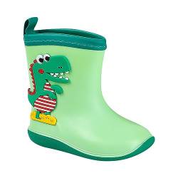 CUTeFiorino Mehrfarbige Regenstiefel für Kinder, und Mädchen, mit Dinosaurier-Aufdruck, rutschfeste, Flache Regenschuhe Winterschuhe Herren 38 (Green, 26 Toddler) von CUTeFiorino