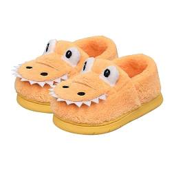 CUTeFiorino Winter warme Hausschuhe Plüsch süße Cartoon Dinosaurier Schlafzimmer Haus Innenschuhe Hausschuhe Offen Kinder Junge (Yellow, 28 Little Child) von CUTeFiorino