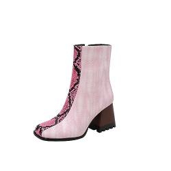 CUTeFiorino und Winter Stiefel Damen großer europäischer und amerikanischer Stil Außenhandel grober Absatz hoher Absatz kurze Stiefel farbige Lederstiefel Warme Wasserdichte Kinder (Pink, 39) von CUTeFiorino