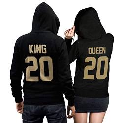 King Queen + Wunschnummer Set 2 Hoodies Pullover Pulli Liebe Love Pärchen Couple Schwarz/Gold (King M + Queen XXL) von CVLR