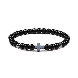 CXPMY Naturstein Armband Damen, Armbänder Aus Natürlichem Edelsteinkristall-Hämatit, Leuchtend Schwarzes Kreuz-Meditationsarmband, Reiki-Yoga-Armband, Glücksbringer-Stretcharmband Für Frauen Und Män von CXPMY