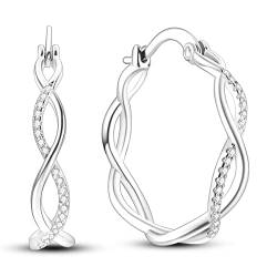 Cycuff 925 Sterling Silber Hoop Ohrringe Bunte Cubic Zirkonia Schmuck Ohrringe für Frauen Teenager Mädchen Set Ohrring Geschenke für Sie (Funkelnde verflochtene Ohrringe) von CYCUFF