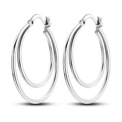 CYCUFF 925 Sterling Silber Hoop Ohrringe Bunte Cubic Zirkonia Schmuck Ohrringe für Frauen Set Ohrring Geschenke für Sie (Große Doppelring-Ohrringe) von CYCUFF