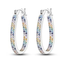 Cycuff 925 Sterling Silber Hoop Ohrringe Bunte Cubic Zirkonia Schmuck Ohrringe für Frauen Teenager Mädchen Set Ohrring Geschenke für Sie (Zirkonia Ohrringe mit großen Tropfen) von CYCUFF