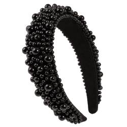 CYILPR Modisches Schwamm-Stirnband, Accessoire, schönes Stirnband, elegantes breites Haarband mit Perlen, für Partys und Veranstaltungen von CYILPR