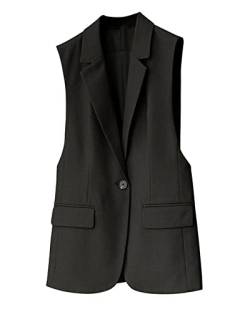 CYSTYLE Neue Damen Blazerweste Lange Weste ärmellose Duster Trench-Weste Casual Revers Blazer Jacke mit Ein Knopf von CYSTYLE