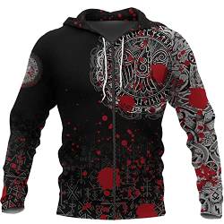 CZMYCBG Viking Men Sweatshirt Hoodies, 3D All Over Print Crow Pullover, Hooded Winter Unisex Fleece Jacket Coat,Zip,XL von CZMYCBG