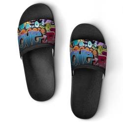 CZZYH Bequeme Hausschuhe, rutschfeste Sandalen für drinnen und draußen, kunstvolle bunte Graffiti-Slider, Herren und Damen, Bunte Graffiti, 42 1/3 EU von CZZYH