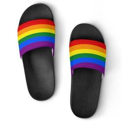 CZZYH Bequeme Sommer-Hausschuhe, Indoor & Outdoor rutschfeste Sandalen, bunte einfache Regenbogen-Slider Herren und Damen, Schwarz , 45 EU von CZZYH